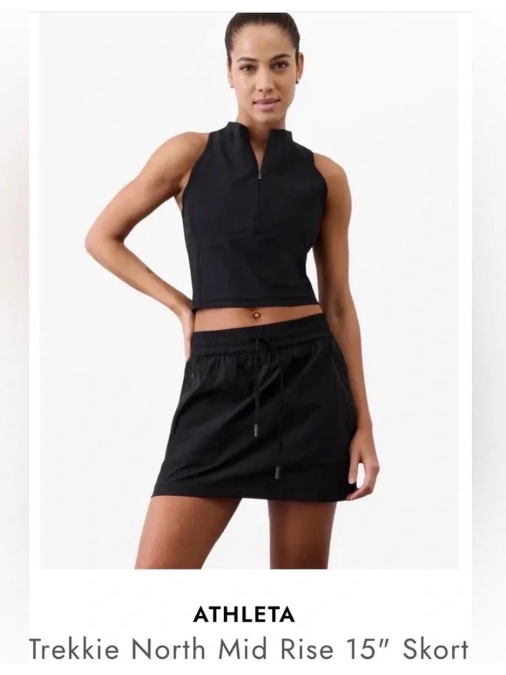 Athleta Black Trekkie North Skort - Zip Pocket Active Skort 10 NWT